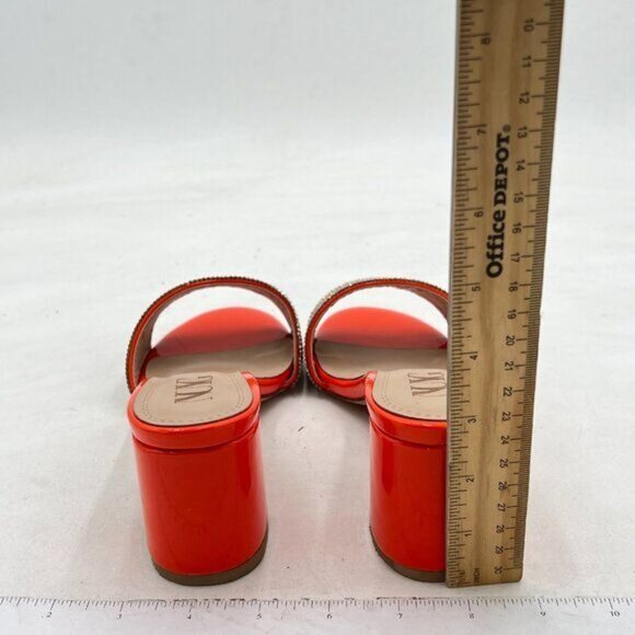 Orange Open Toe Rhinestones Slip On Slide Sandals Chunky Heel Backless Mule - Picture 4 of 8